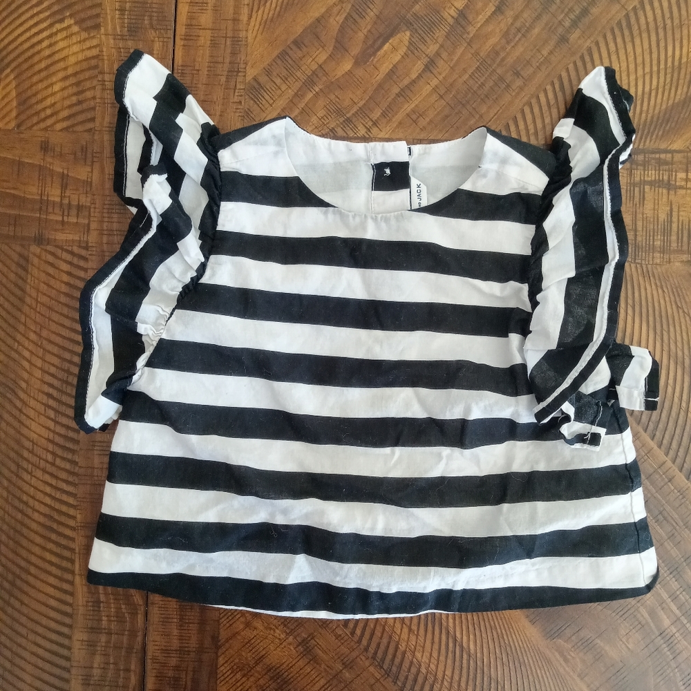 Janie and Jack Baby girl blouse black and white striped size 18-24 months